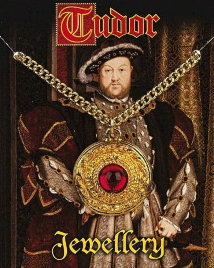 Henry VIII Red Gem Pendant Necklace - Gold Plated