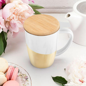 Bailey Gold Ceramic Tea Mug & Infuser - Gold Dipped