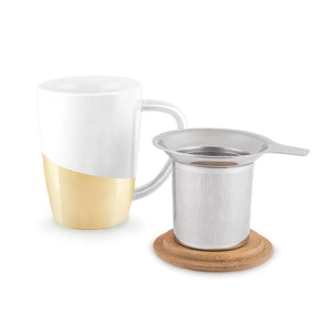 Bailey Gold Ceramic Tea Mug & Infuser - Gold Dipped