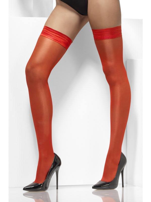 Sheer Shine Hold-Ups With Silicone Grip - Red (Adult)