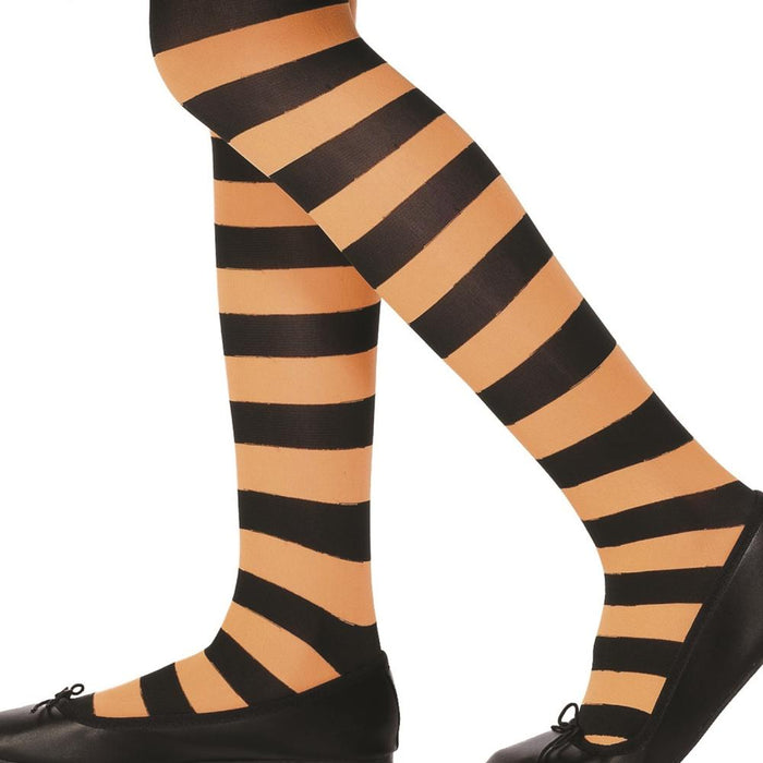 Striped Tights - Orange & Black (6-12yrs)