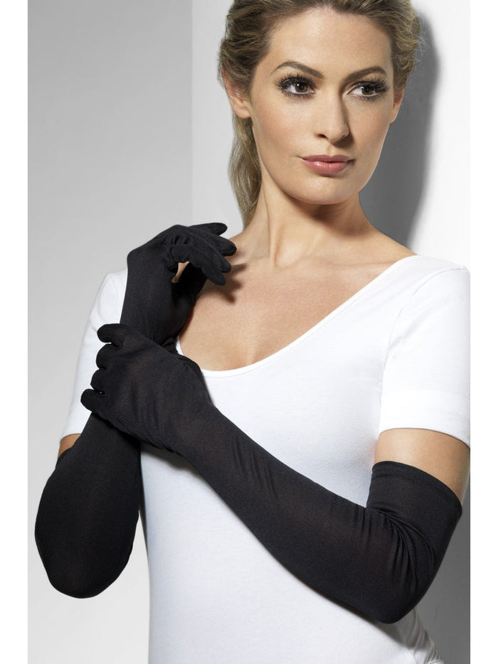 Long Velveteen Gloves - Black (Adult)