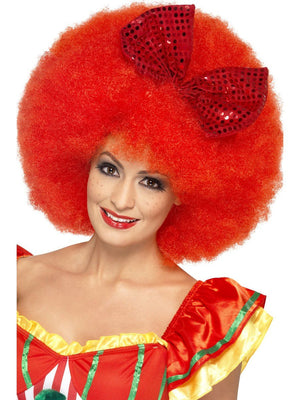 Mega Afro Clown Wig - Red With Bow