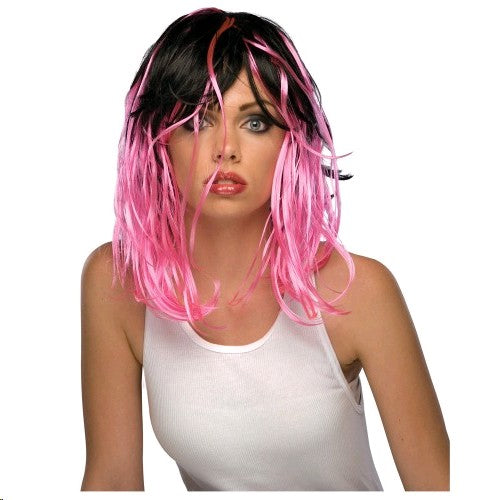 Two Tone Streak Wig - Hot Pink and Black (Adult)
