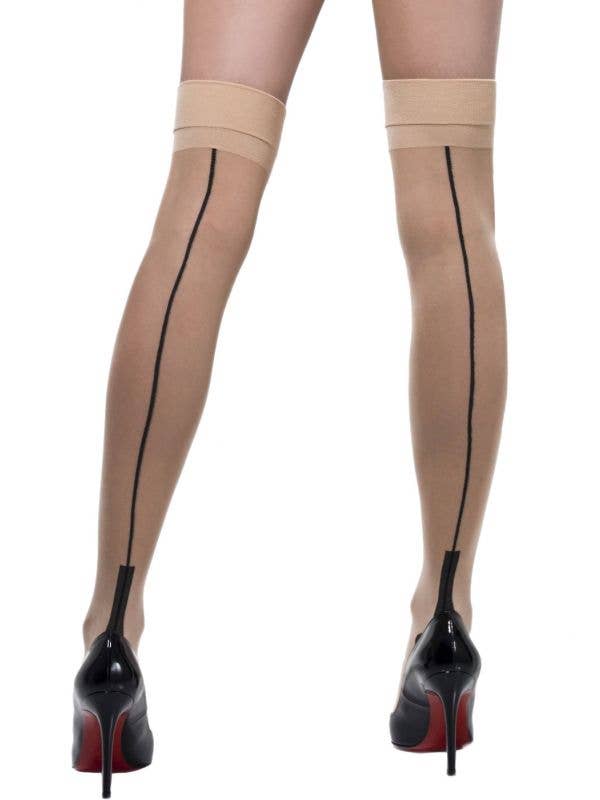 Sheer Hold-Ups with Black Seam and Cuban Heel - Nude (Adult)
