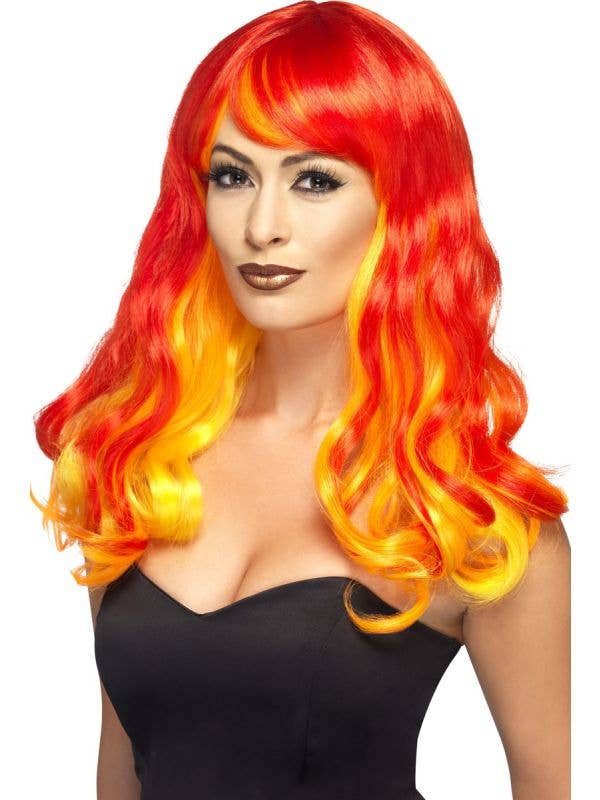 Deluxe Ombre Wig - Devil Red, Orange and Yellow