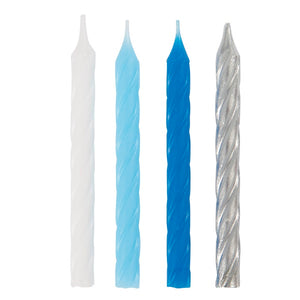 Blue, White & Silver Spiral Birthday Candles - Pack of 24