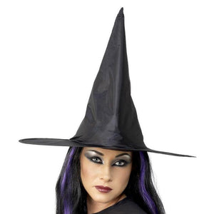 Black Shiny Fabric Witches Hat - (Adult)